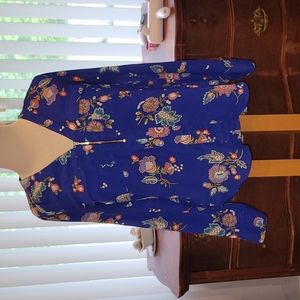 Sheer Royal Blue and Floral blouse by Express work shirt dressy